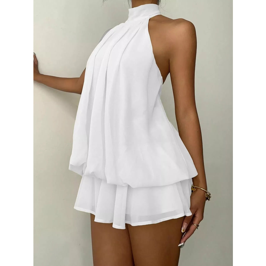 Halter Neck Ruched Mini Dress White / XS Apparel and Accessories