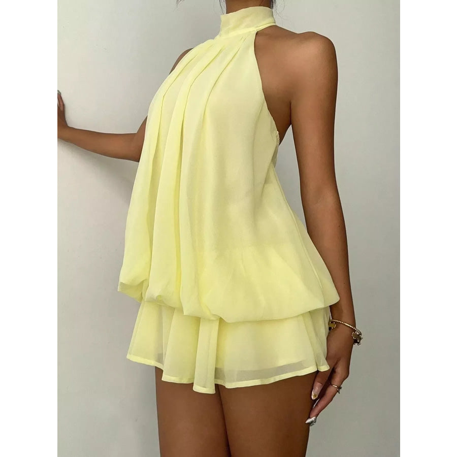 Halter Neck Ruched Mini Dress Yellow / XS Apparel and Accessories
