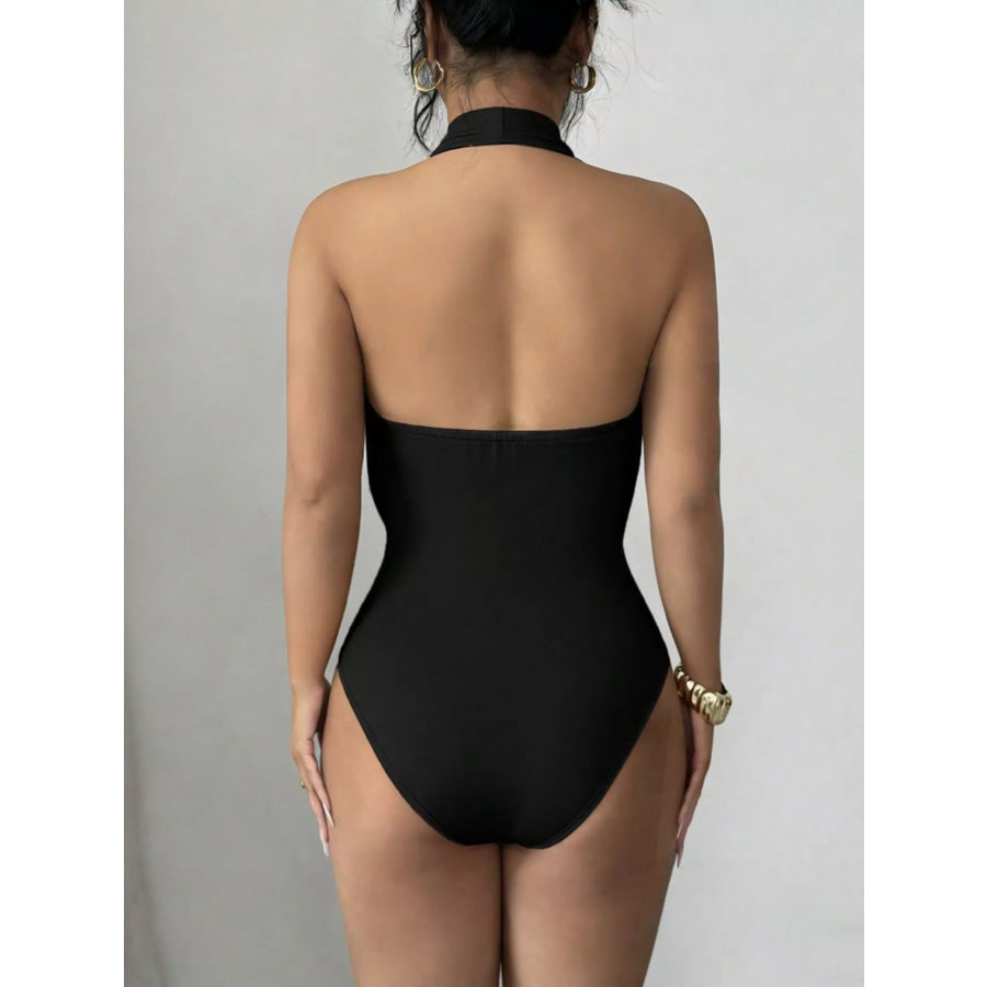 Halter Neck Ruched Ring Detail Bodysuit Apparel and Accessories