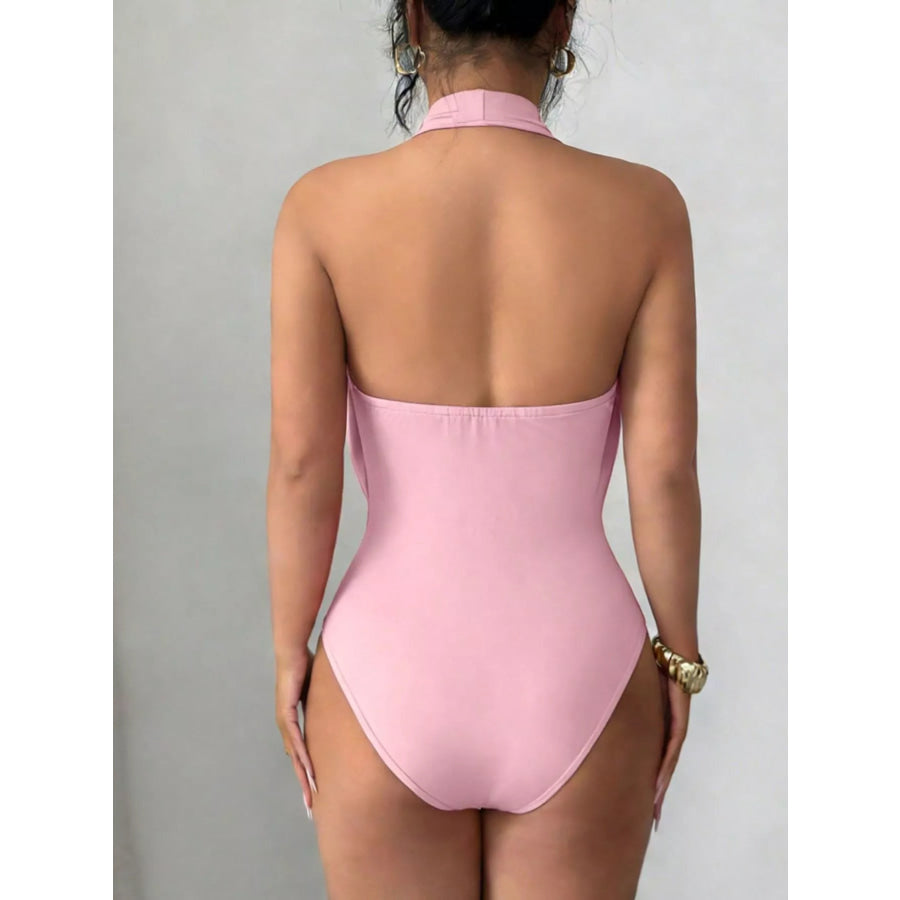 Halter Neck Ruched Ring Detail Bodysuit Apparel and Accessories