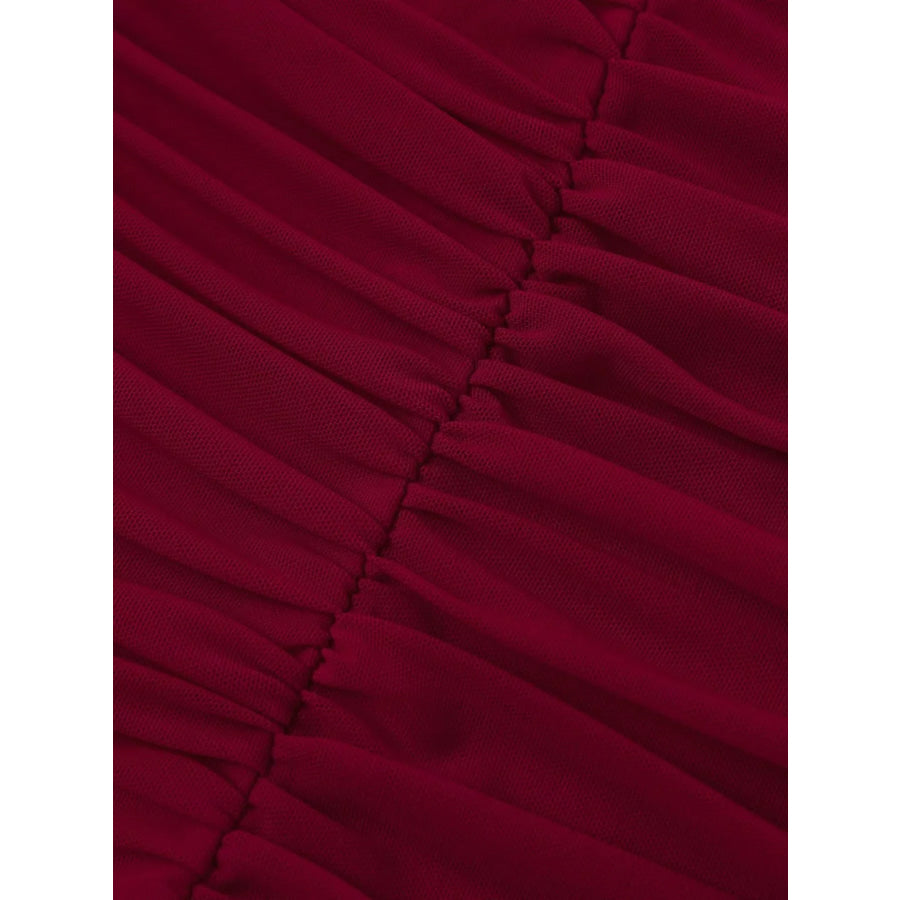 Halter Neck Ruched Slit Maxi Dress Apparel and Accessories