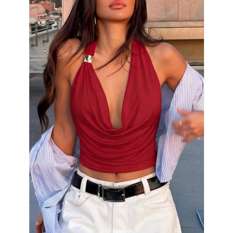 Halter Neck Ruched Tank Apparel and Accessories