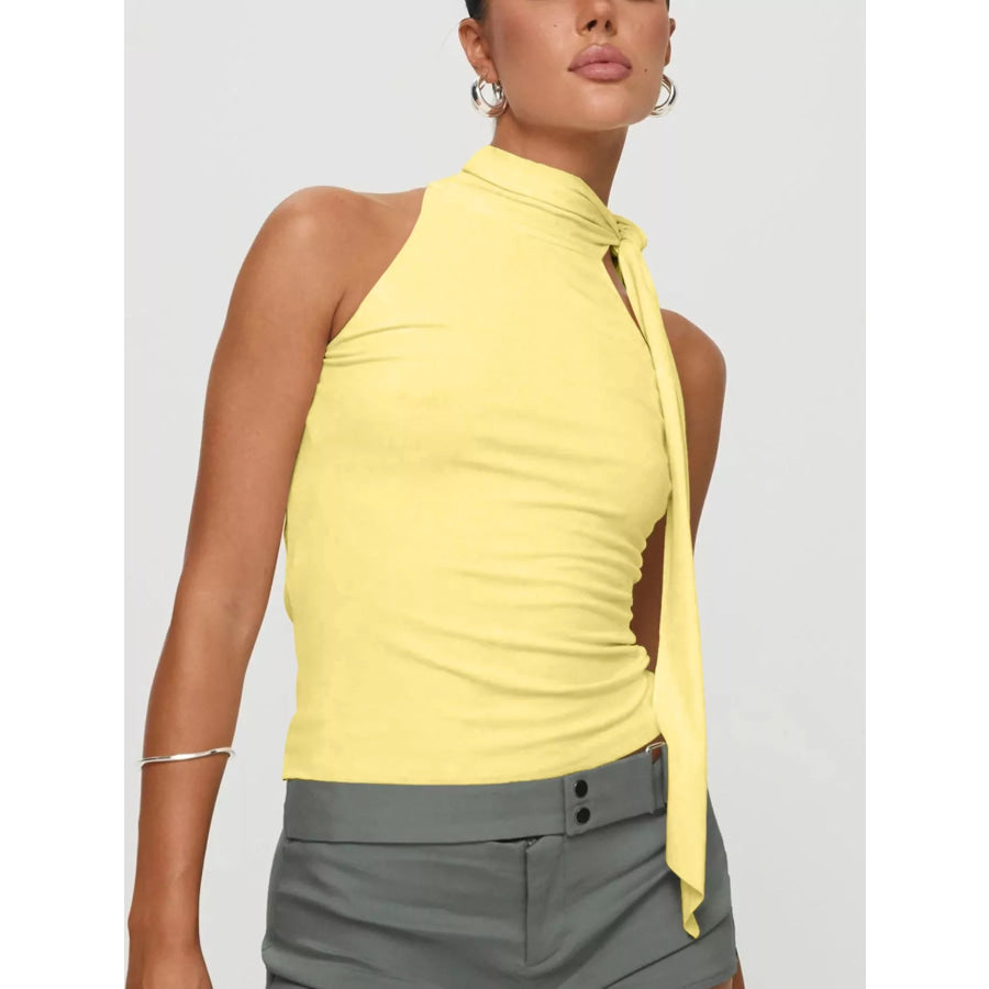 Halter Neck Ruched Top Yellow / XS Apparel and Accessories