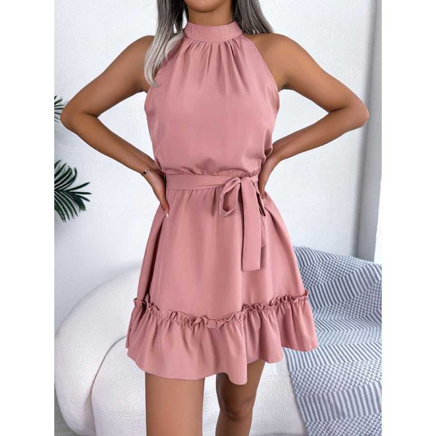 Halter Neck Ruffle Hem A-Line Dress Apparel and Accessories