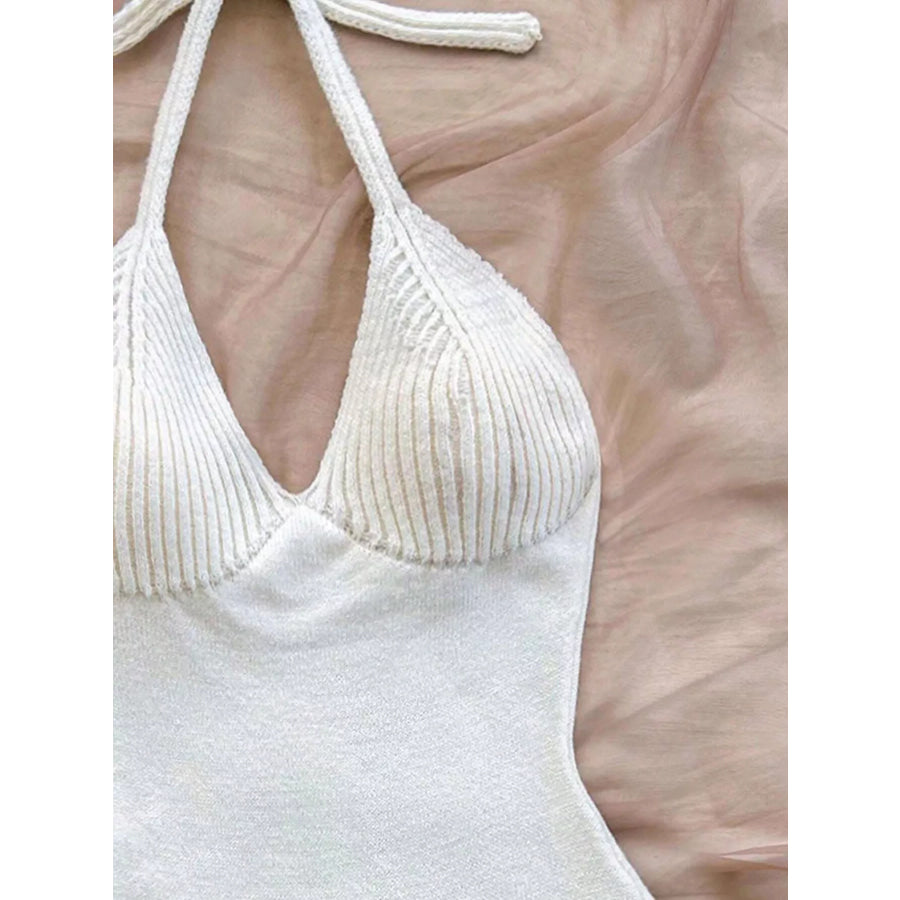 Halter Neck Ruffle Hem Knit Sweater Dress Apparel and Accessories