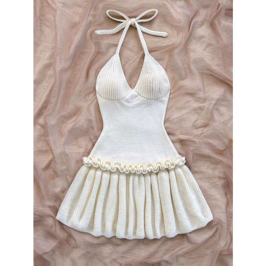Halter Neck Ruffle Hem Knit Sweater Dress Apparel and Accessories