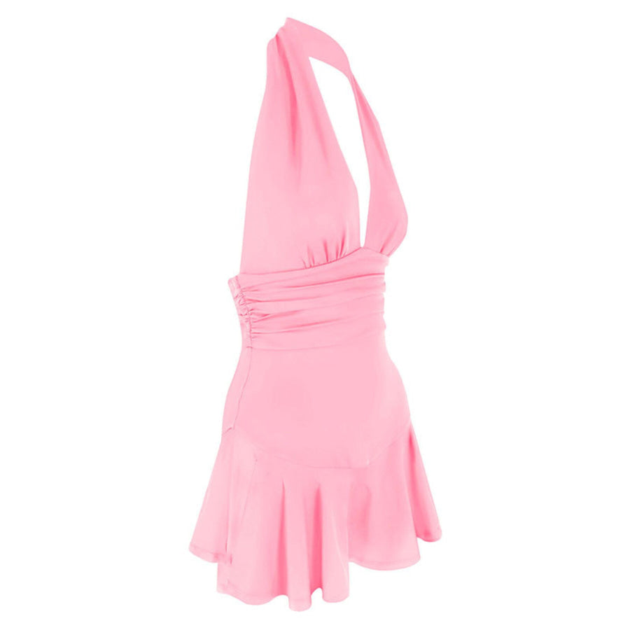 Halter Neck Ruffle Hem Mini Dress Apparel and Accessories