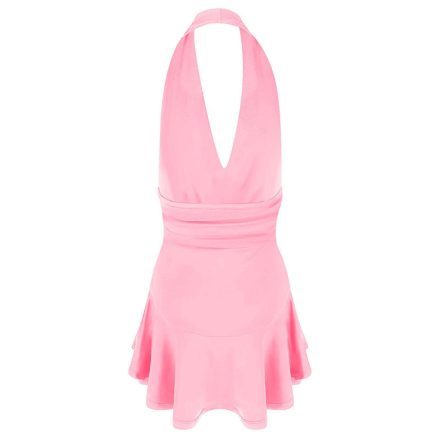 Halter Neck Ruffle Hem Mini Dress Apparel and Accessories