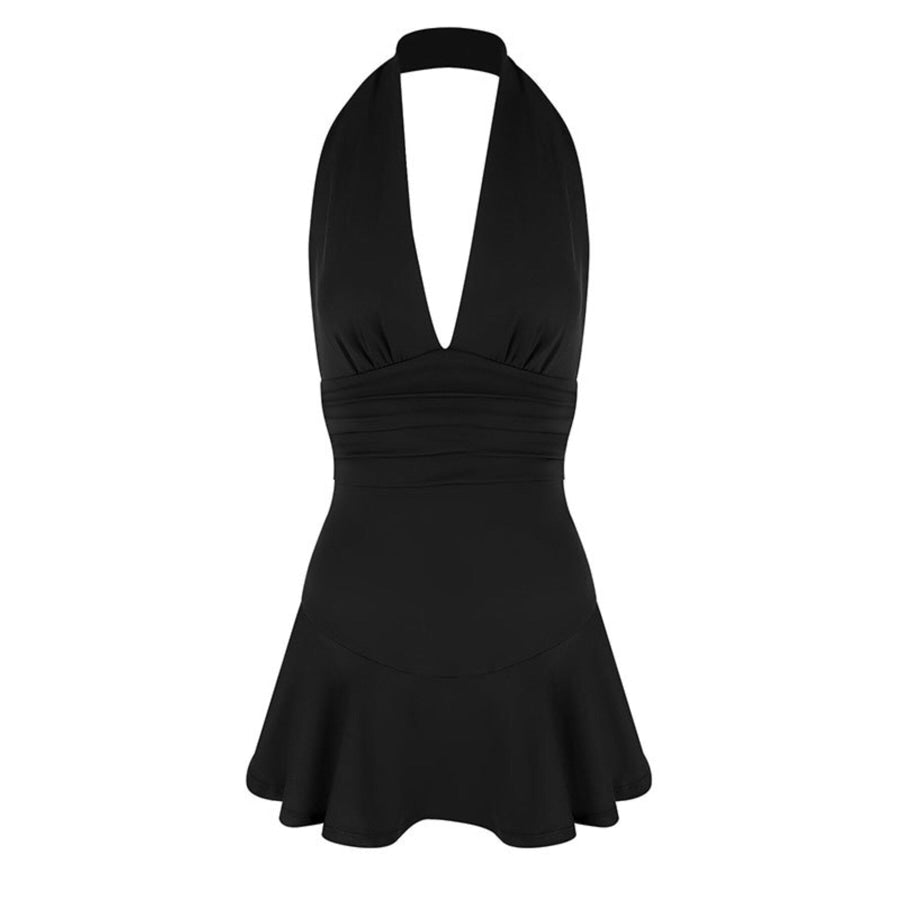 Halter Neck Ruffle Hem Mini Dress Apparel and Accessories