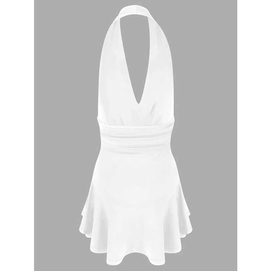 Halter Neck Ruffle Hem Mini Dress Apparel and Accessories