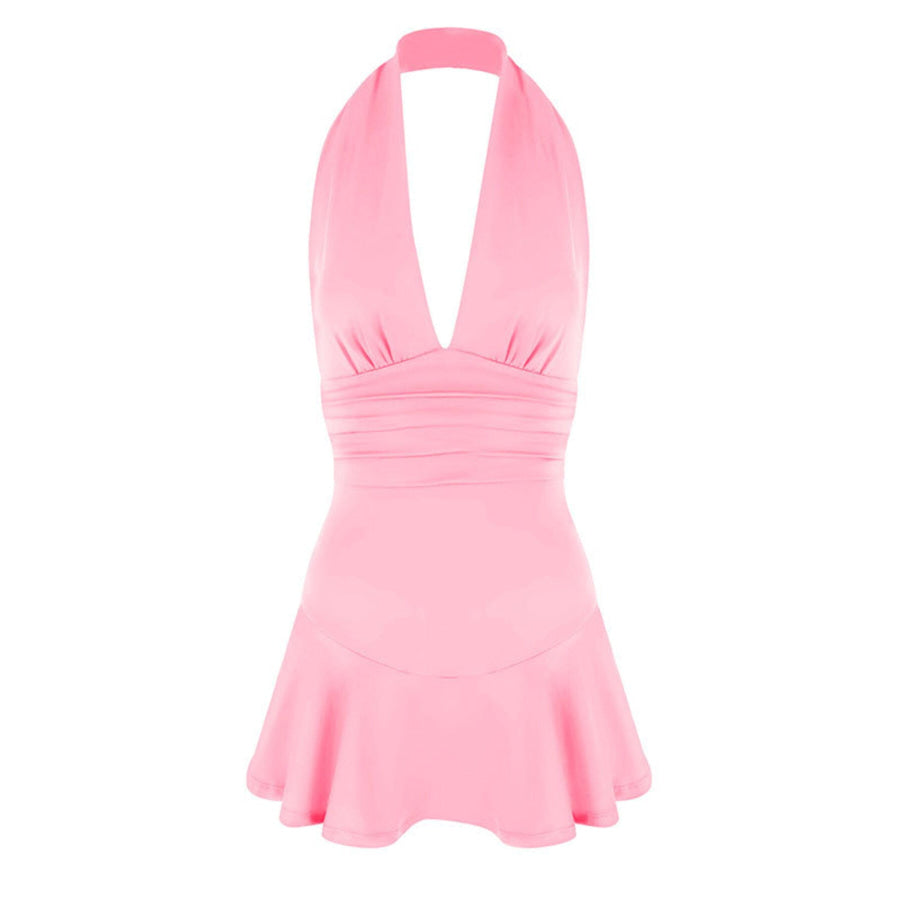 Halter Neck Ruffle Hem Mini Dress Apparel and Accessories
