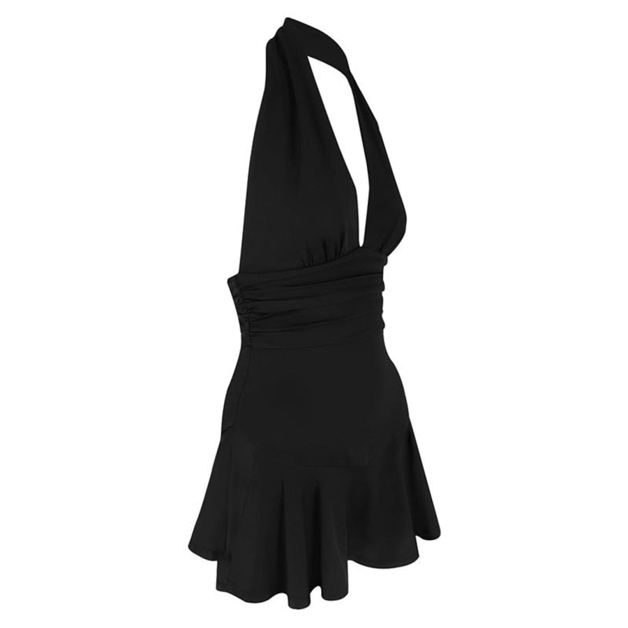 Halter Neck Ruffle Hem Mini Dress Apparel and Accessories
