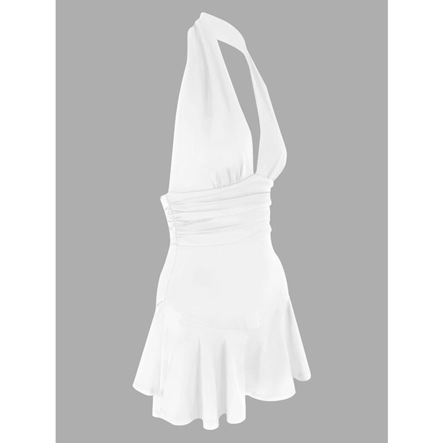 Halter Neck Ruffle Hem Mini Dress Apparel and Accessories