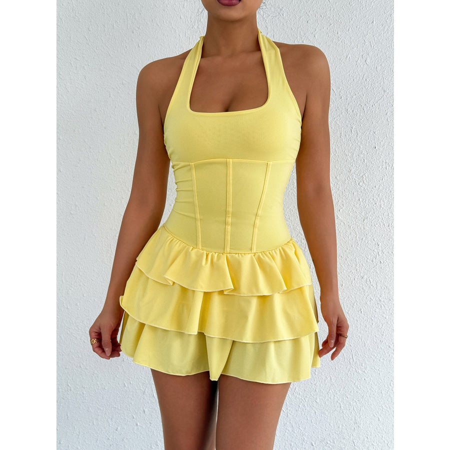 Halter Neck Ruffle Layered Dress Apparel and Accessories