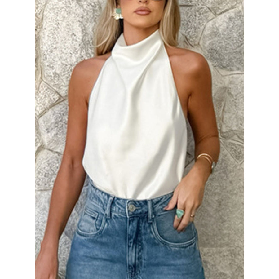 Halter Neck Satin Cami White / S Apparel and Accessories