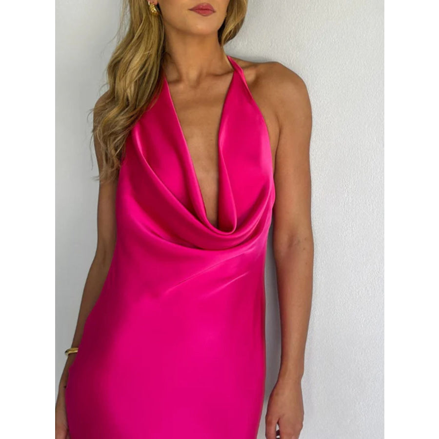 Halter Neck Satin Maxi Dress Apparel and Accessories