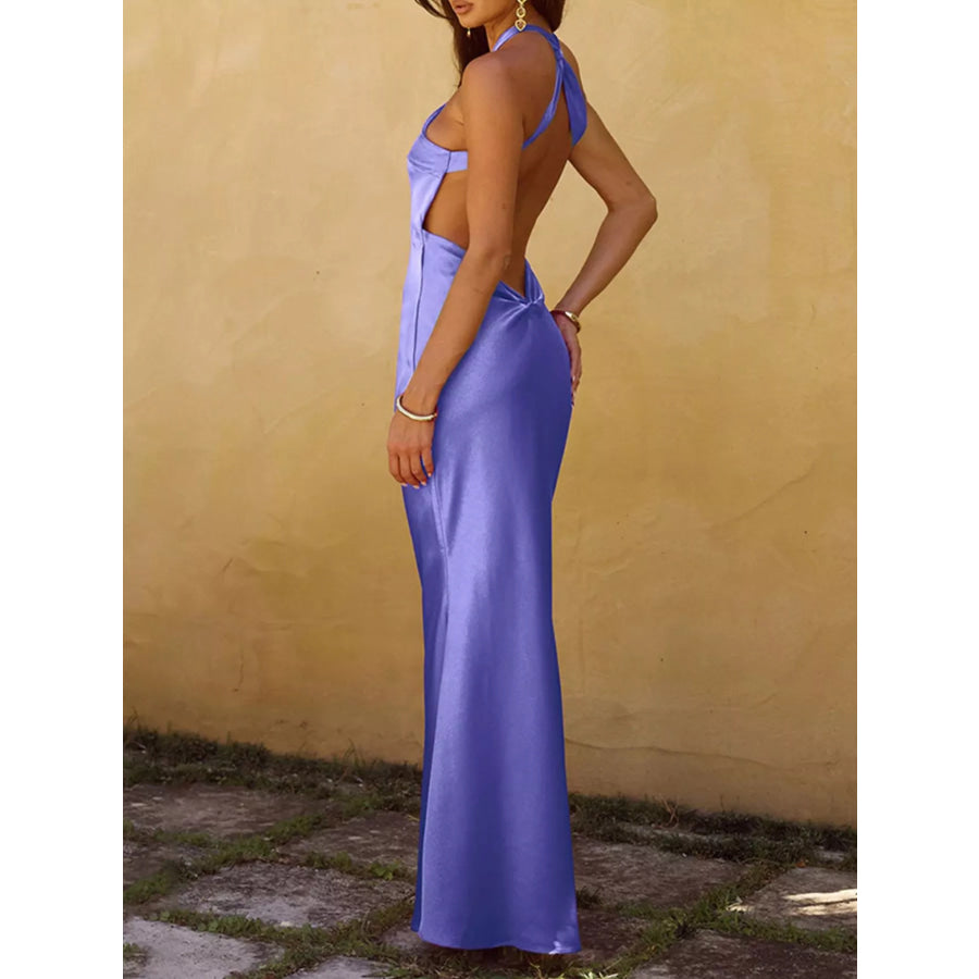 Halter Neck Satin Maxi Dress Apparel and Accessories