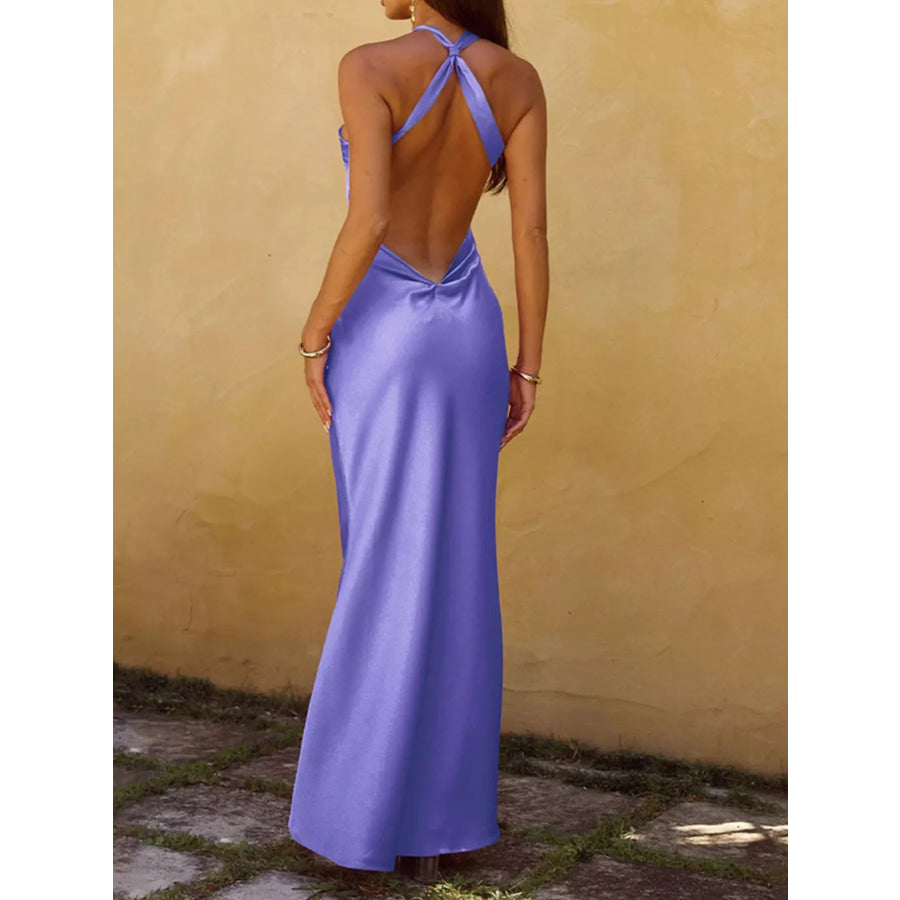 Halter Neck Satin Maxi Dress Apparel and Accessories