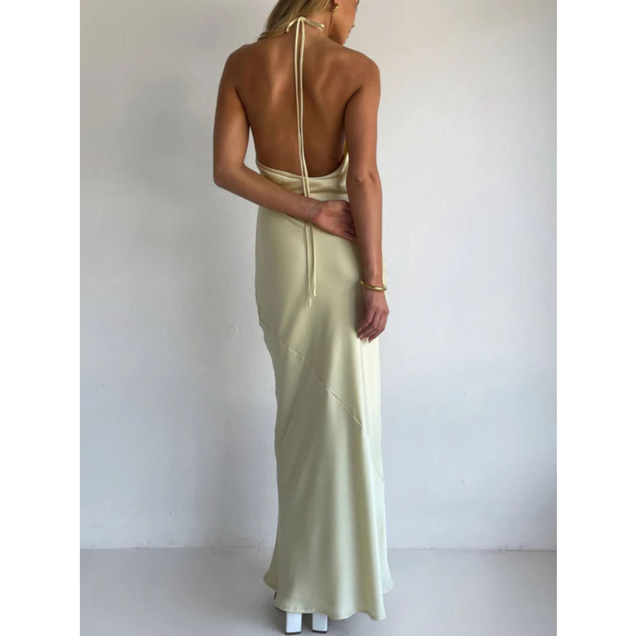 Halter Neck Satin Maxi Dress Apparel and Accessories