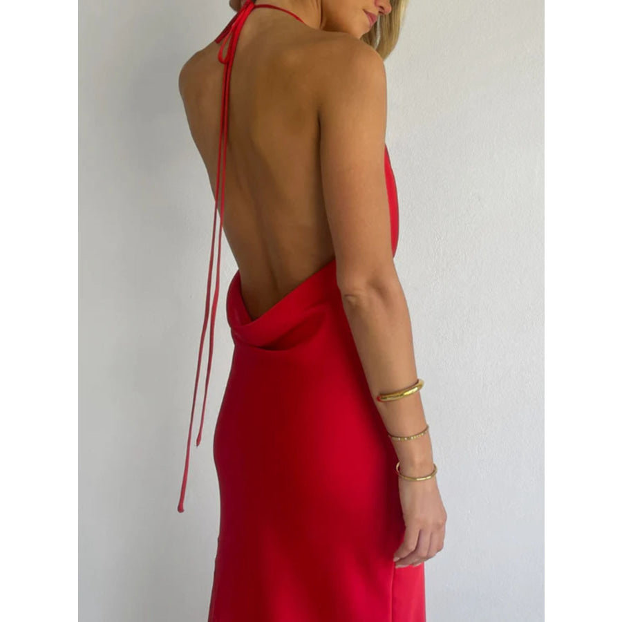 Halter Neck Satin Maxi Dress Apparel and Accessories