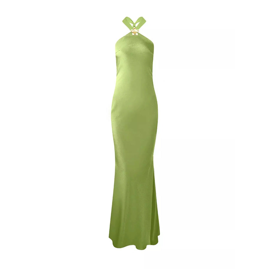Halter Neck Satin Maxi Dress Apparel and Accessories
