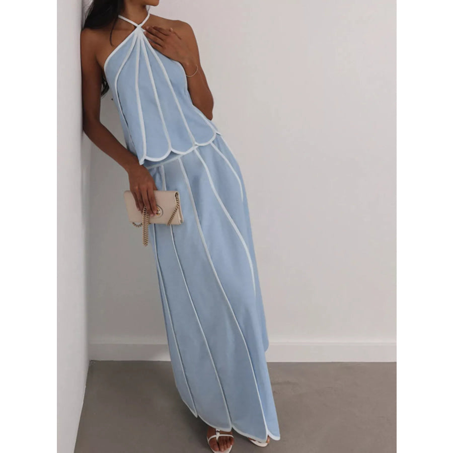 Halter Neck Scalloped Hem Top and Skirt Set Apparel and Accessories