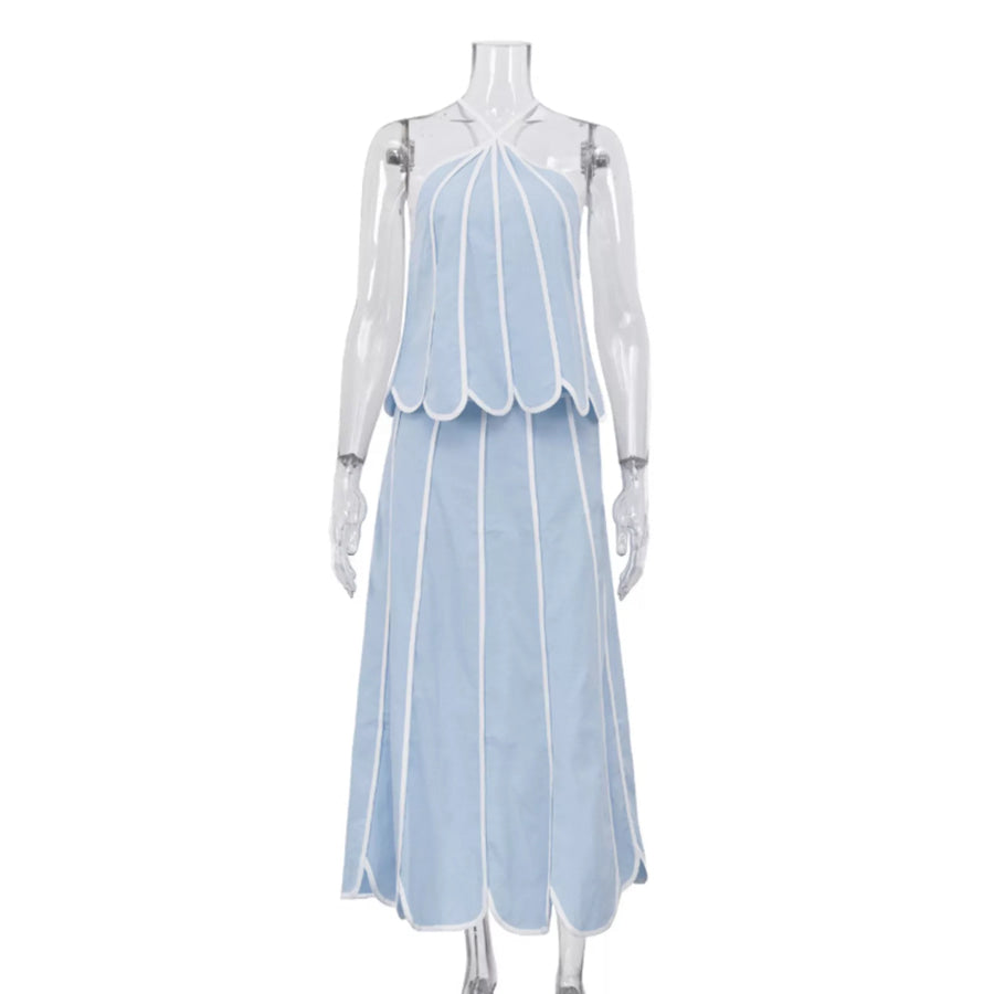 Halter Neck Scalloped Hem Top and Skirt Set Apparel and Accessories