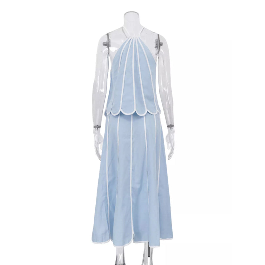 Halter Neck Scalloped Hem Top and Skirt Set Apparel and Accessories