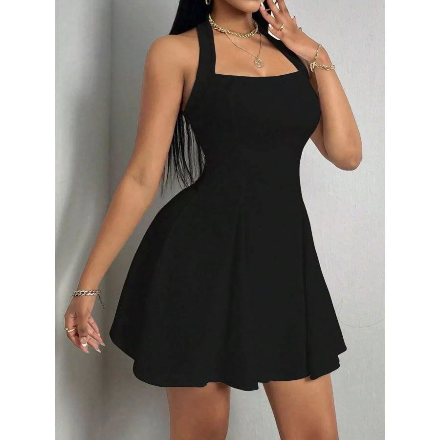 Halter Neck Sleeveless A-Line Mini Dress Apparel and Accessories