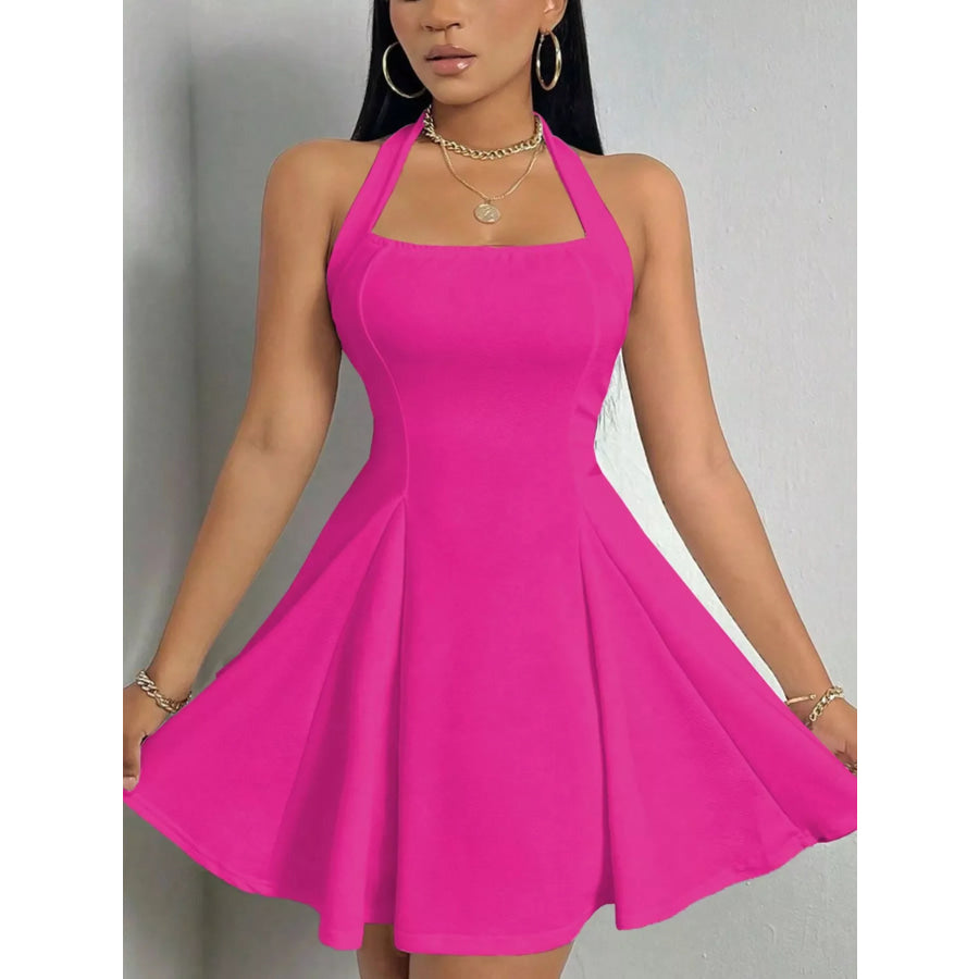 Halter Neck Sleeveless A-Line Mini Dress Apparel and Accessories