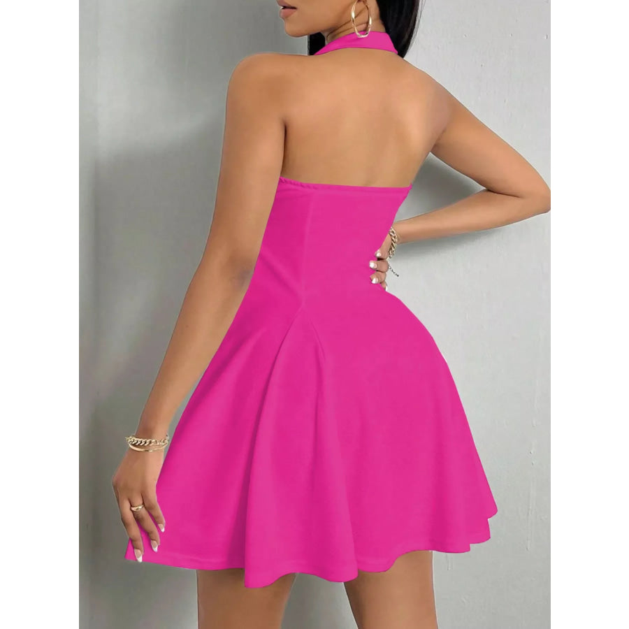 Halter Neck Sleeveless A-Line Mini Dress Apparel and Accessories
