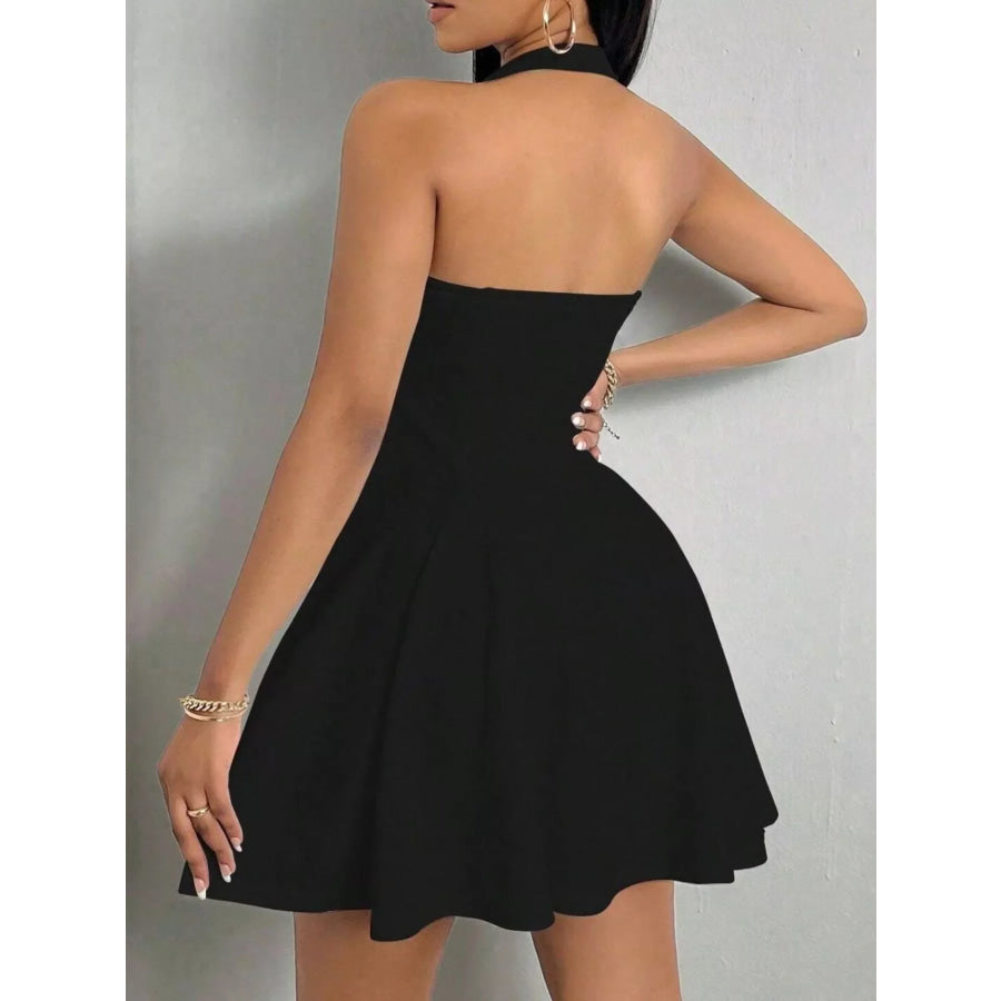 Halter Neck Sleeveless A-Line Mini Dress Apparel and Accessories