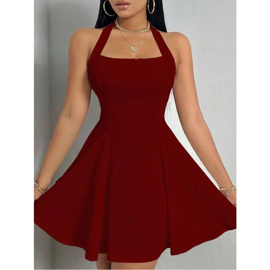 Halter Neck Sleeveless A-Line Mini Dress Apparel and Accessories
