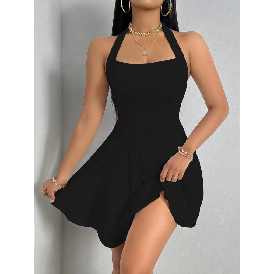 Halter Neck Sleeveless A-Line Mini Dress Black / XS Apparel and Accessories