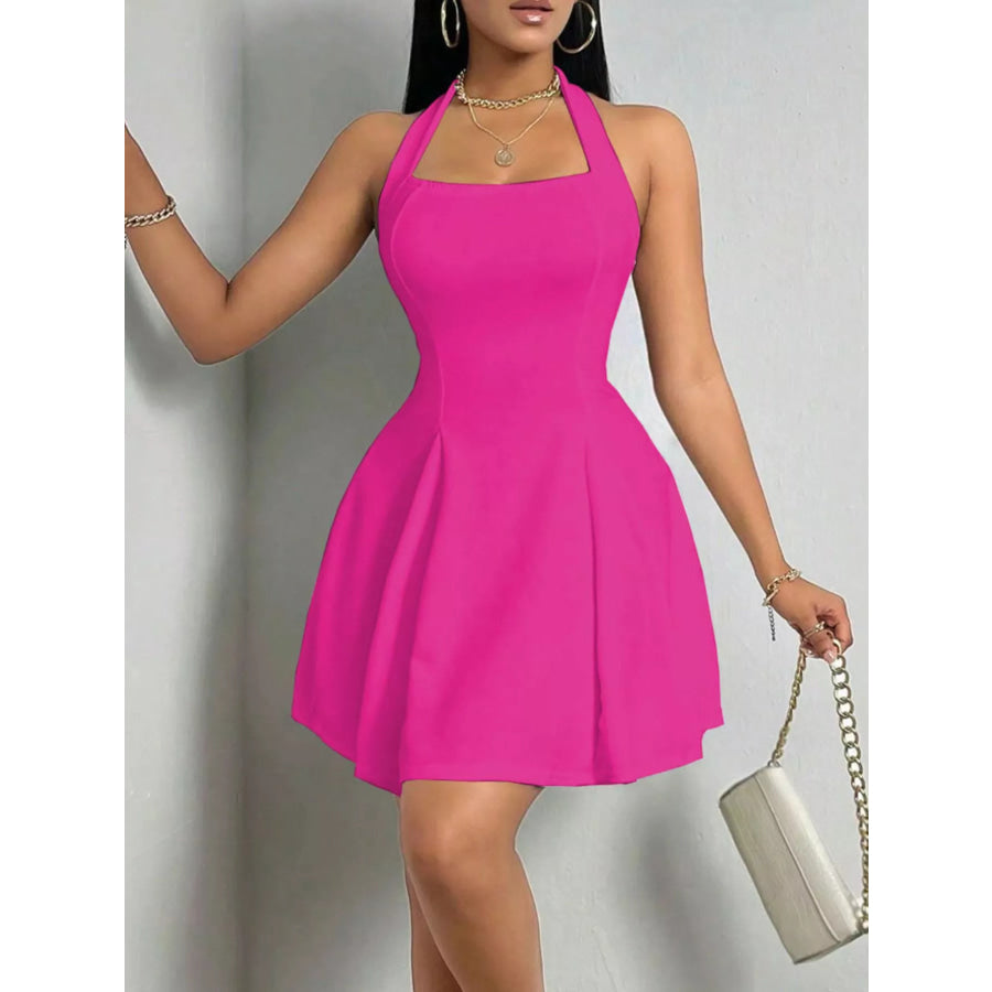 Halter Neck Sleeveless A-Line Mini Dress Rose / XS Apparel and Accessories