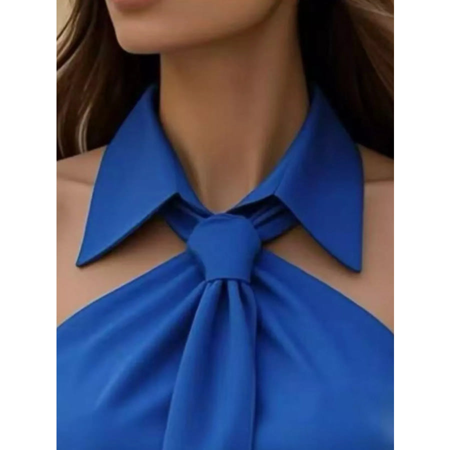 Halter Neck Sleeveless Top with Tie-Front Collar Detail Apparel and Accessories