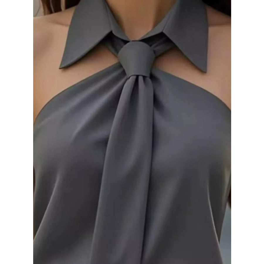 Halter Neck Sleeveless Top with Tie-Front Collar Detail Apparel and Accessories