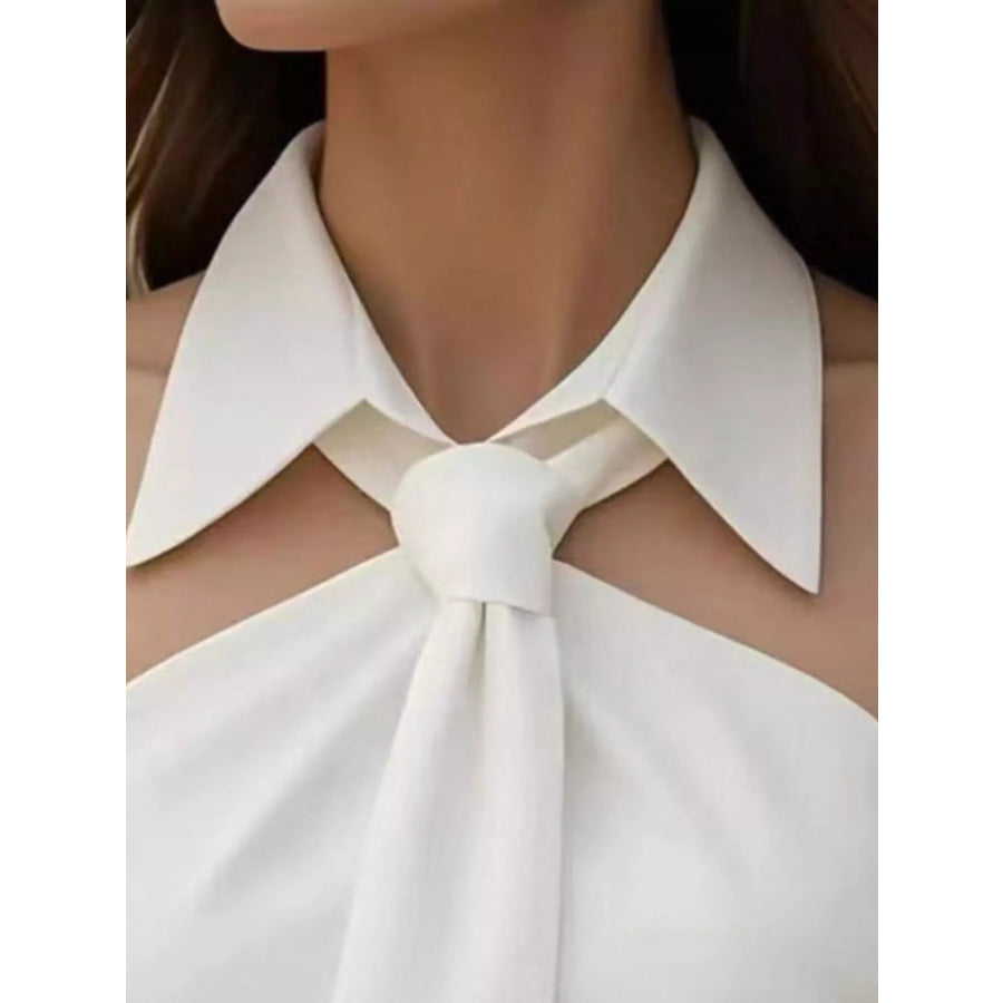 Halter Neck Sleeveless Top with Tie-Front Collar Detail Apparel and Accessories
