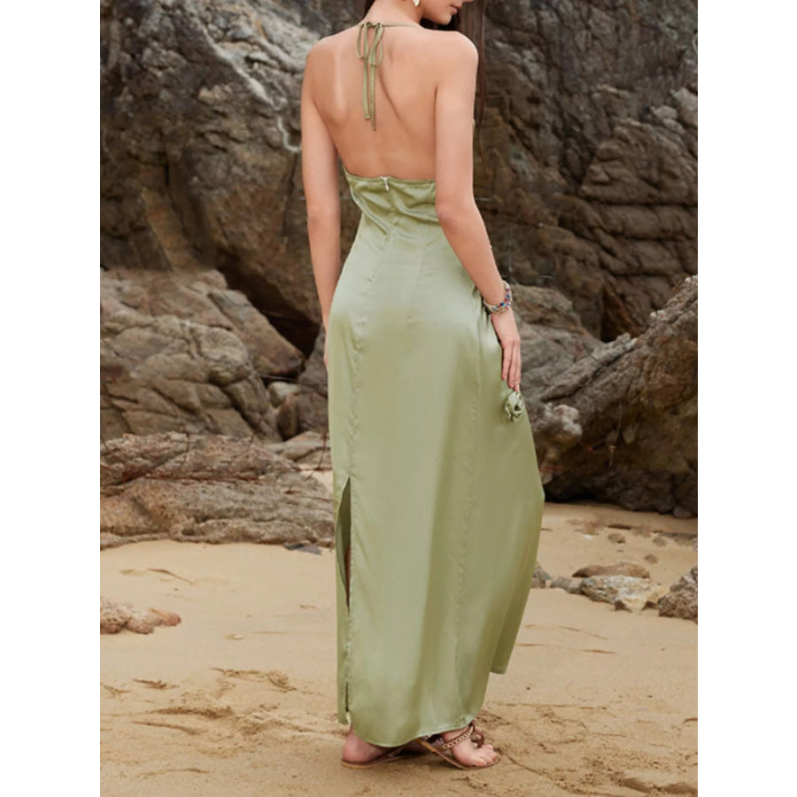 Halter Neck Slit Back Maxi Dress Apparel and Accessories