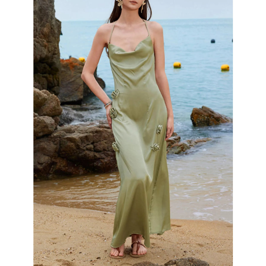 Halter Neck Slit Back Maxi Dress Sage / S Apparel and Accessories