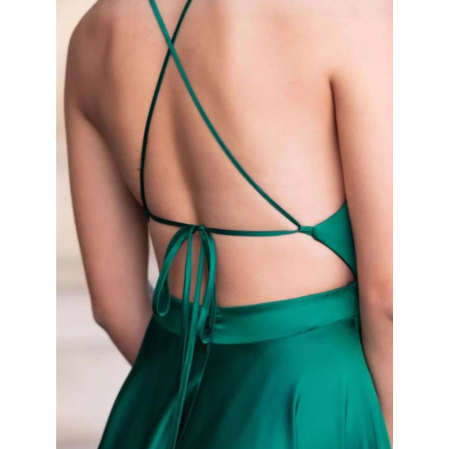 Halter Neck Slit Maxi Dress Apparel and Accessories