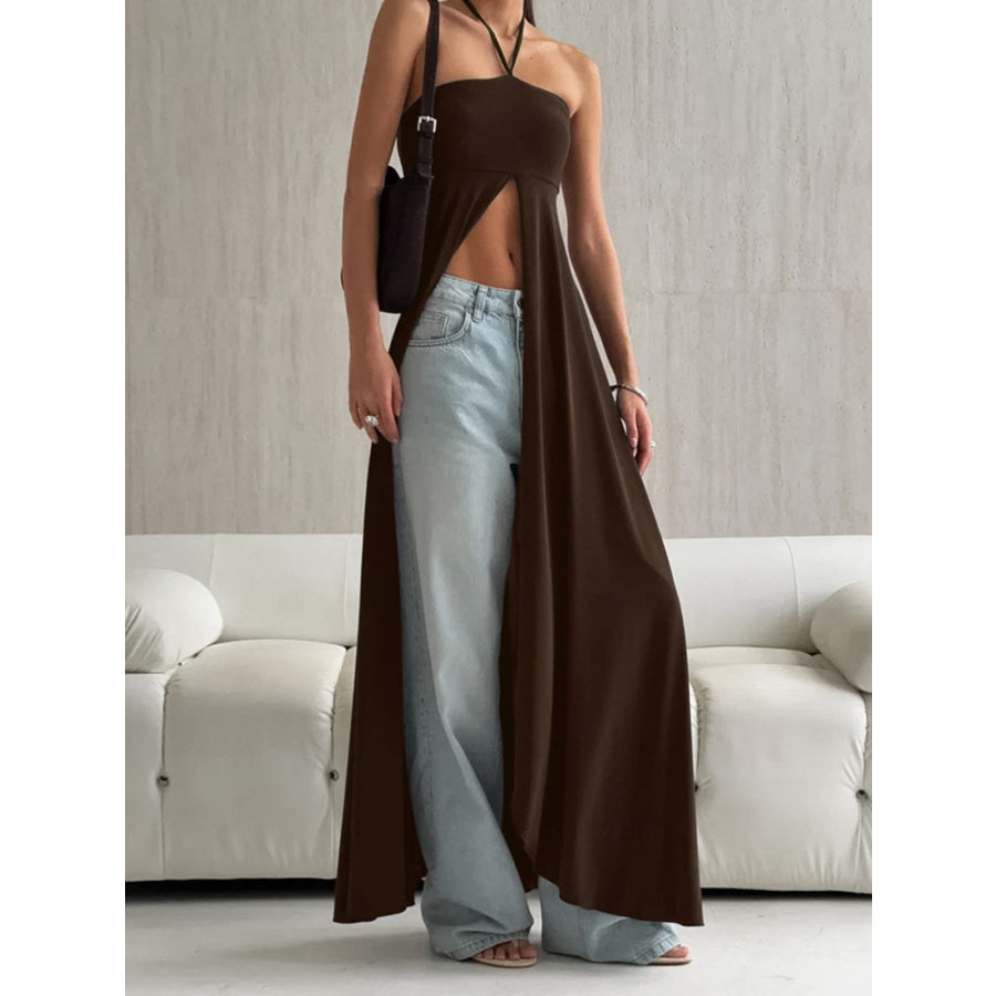 Halter Neck Split Longline Cami Apparel and Accessories