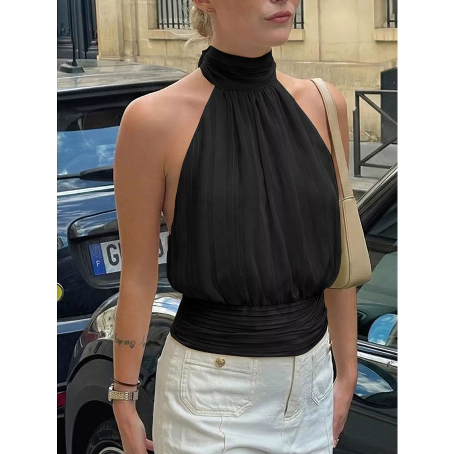 Halter Neck Striped Cami Top Black / S Apparel and Accessories