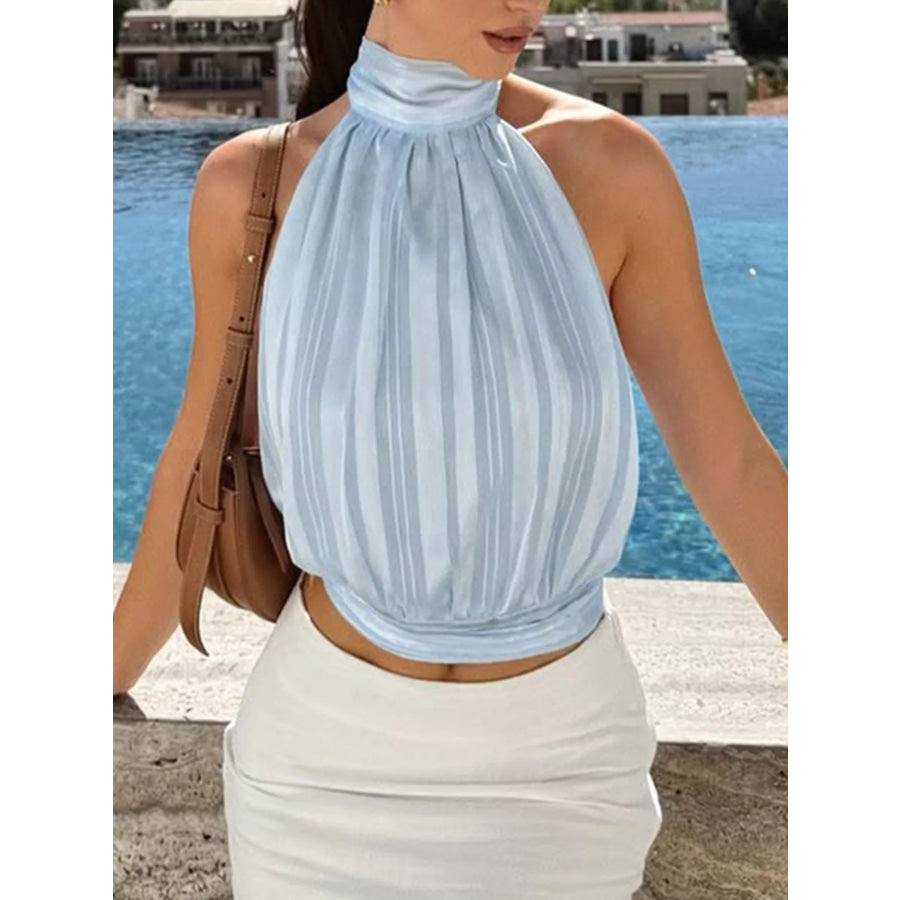 Halter Neck Striped Cami Top Blue / S Apparel and Accessories