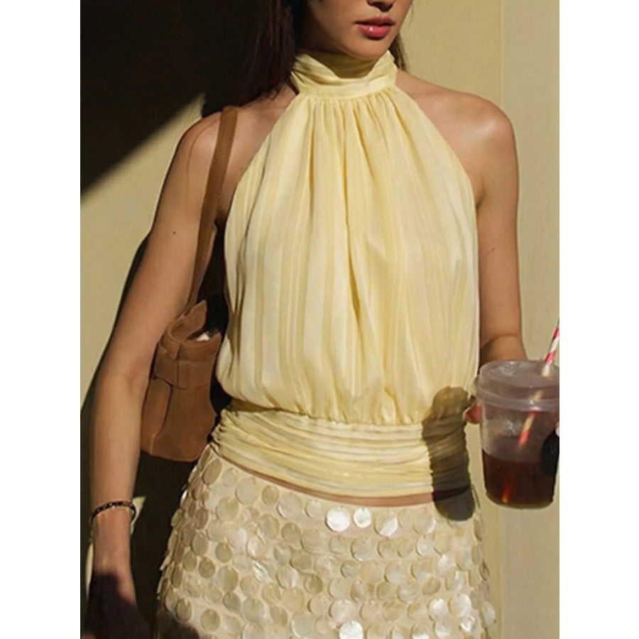 Halter Neck Striped Cami Top Yellow / S Apparel and Accessories