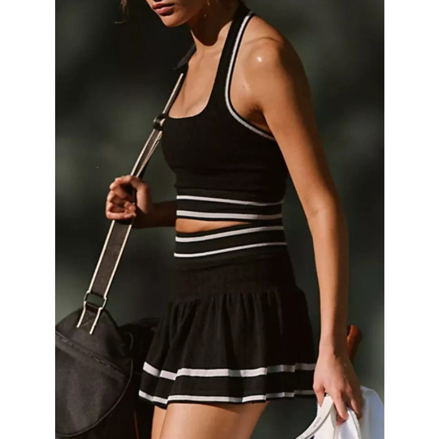 Halter Neck Tank and Skirt Tennis Active Set Apparel and Accessories