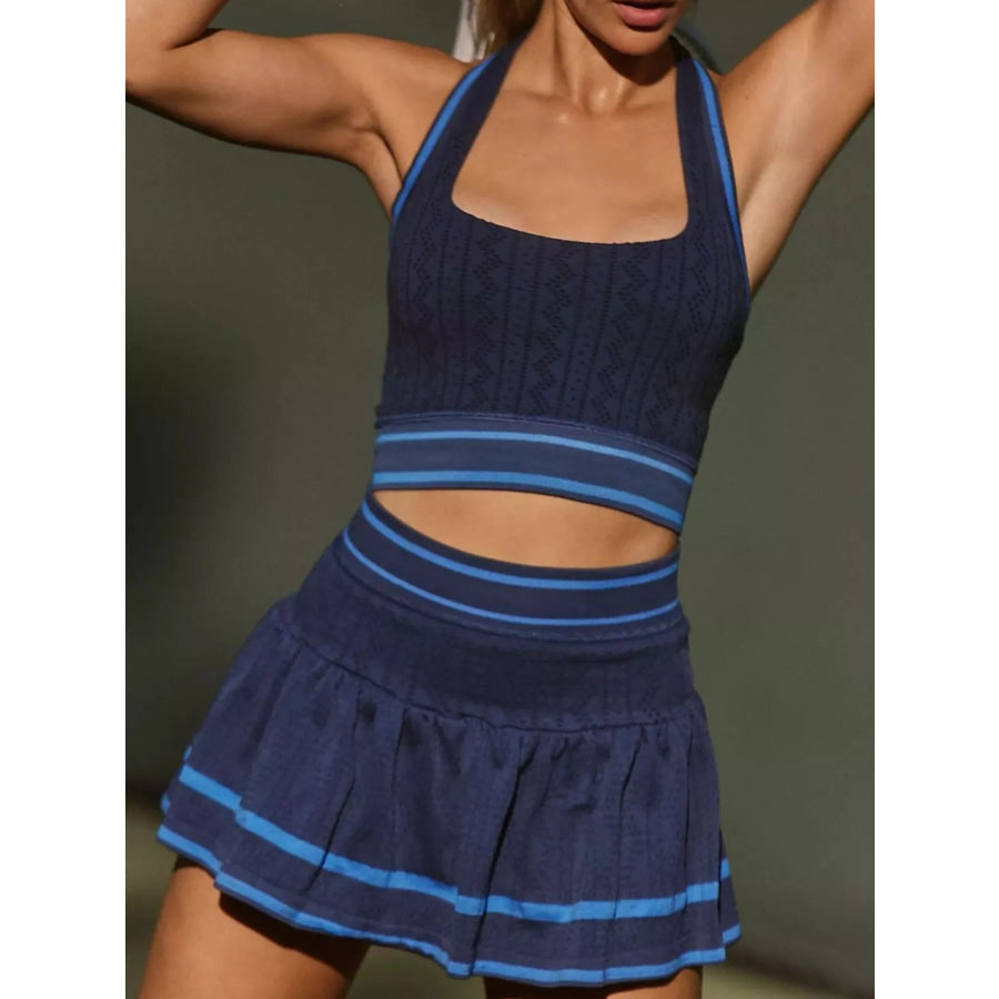 Halter Neck Tank and Skirt Tennis Active Set Blue / S Apparel and Accessories