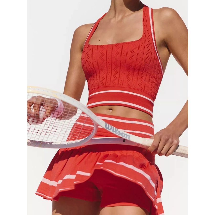 Halter Neck Tank and Skirt Tennis Active Set Red / S Apparel and Accessories