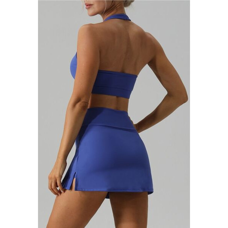 Halter Neck Tank and Slit Skirt Active Set Clothing