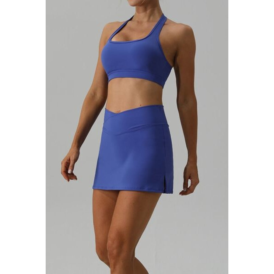 Halter Neck Tank and Slit Skirt Active Set Clothing